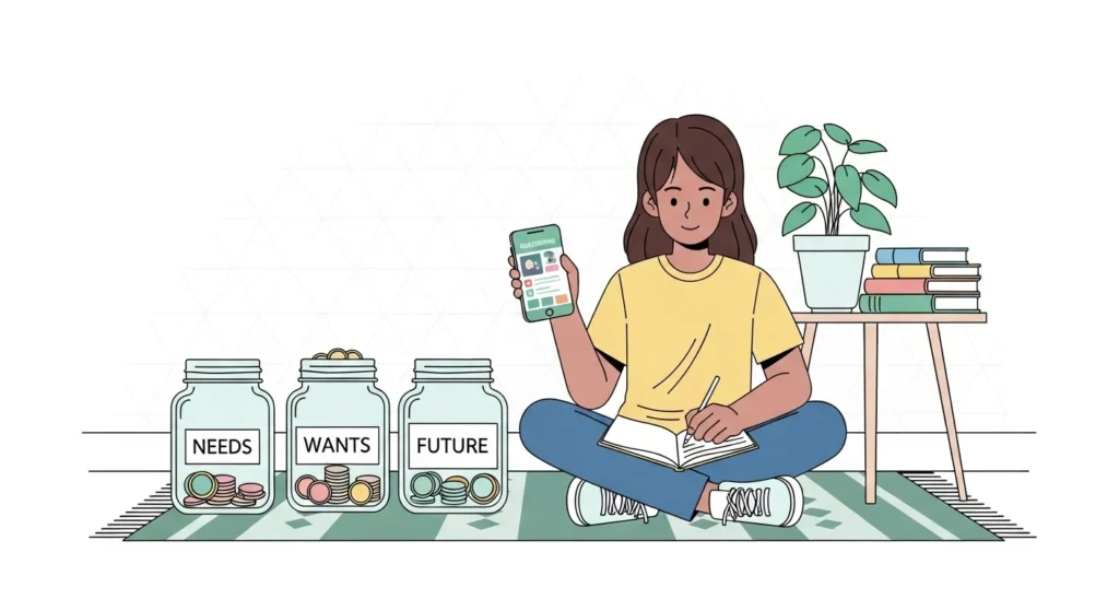 teenager creating a budget and saving money wisely on a limited budget