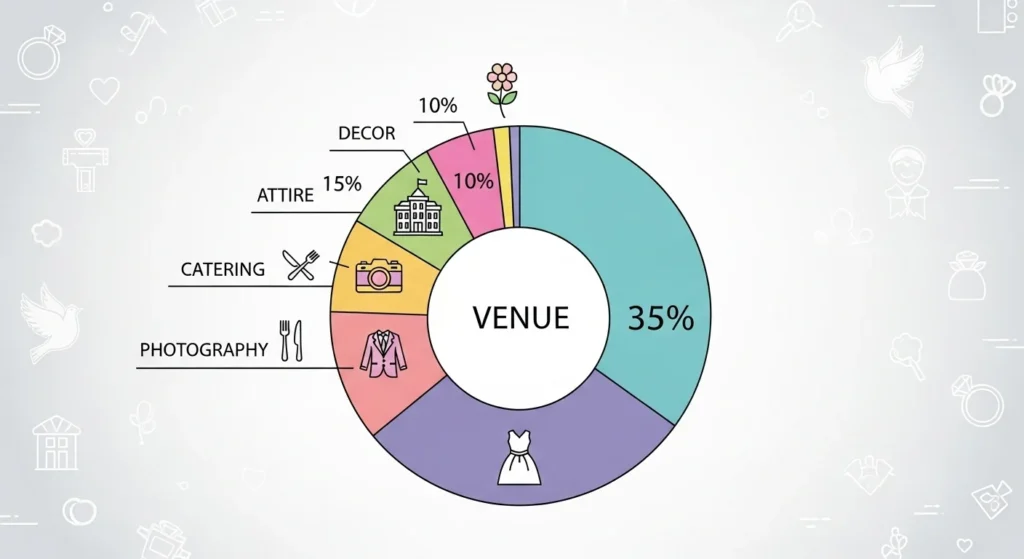 Wedding budget breakdown for parents showing venue catering decoration and photography costs