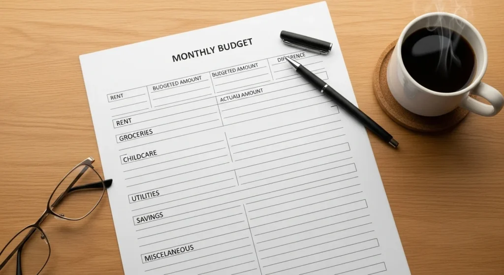 monthly budget categories for single moms including rent groceries and childcare